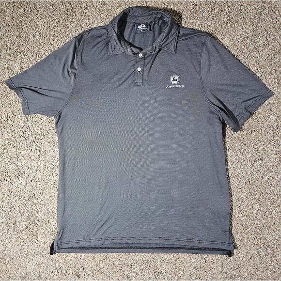 J America Large Gray John Deere Striped Polo Shirt - Picture 1 of 9